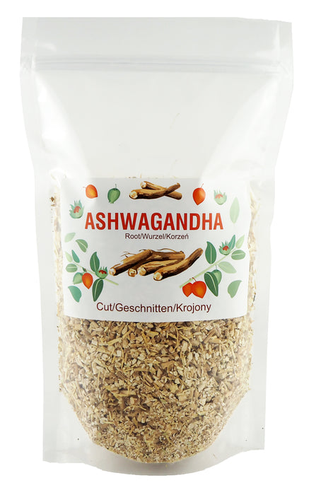 Sachet transparent de racines d'Ashwagandha coupées, le Ginseng indien pour une cure naturelle.