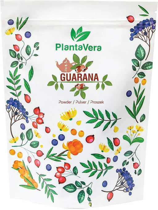 Emballage de poudre de Guarana PlantaVera, riche en caféine naturelle pour stimuler votre vitalité, provenant de cultures durables.